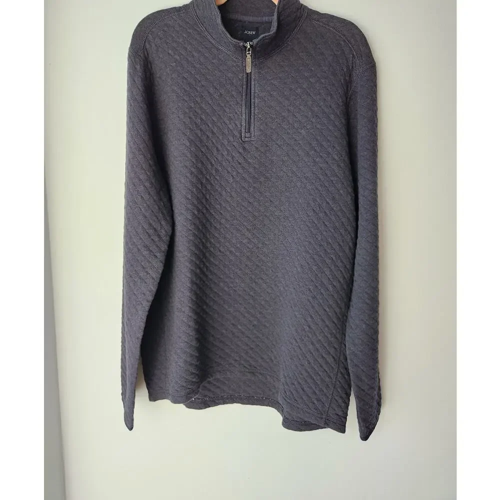 NWT J. Crew Quilted Quarter-Zip Heather Deep Navy L